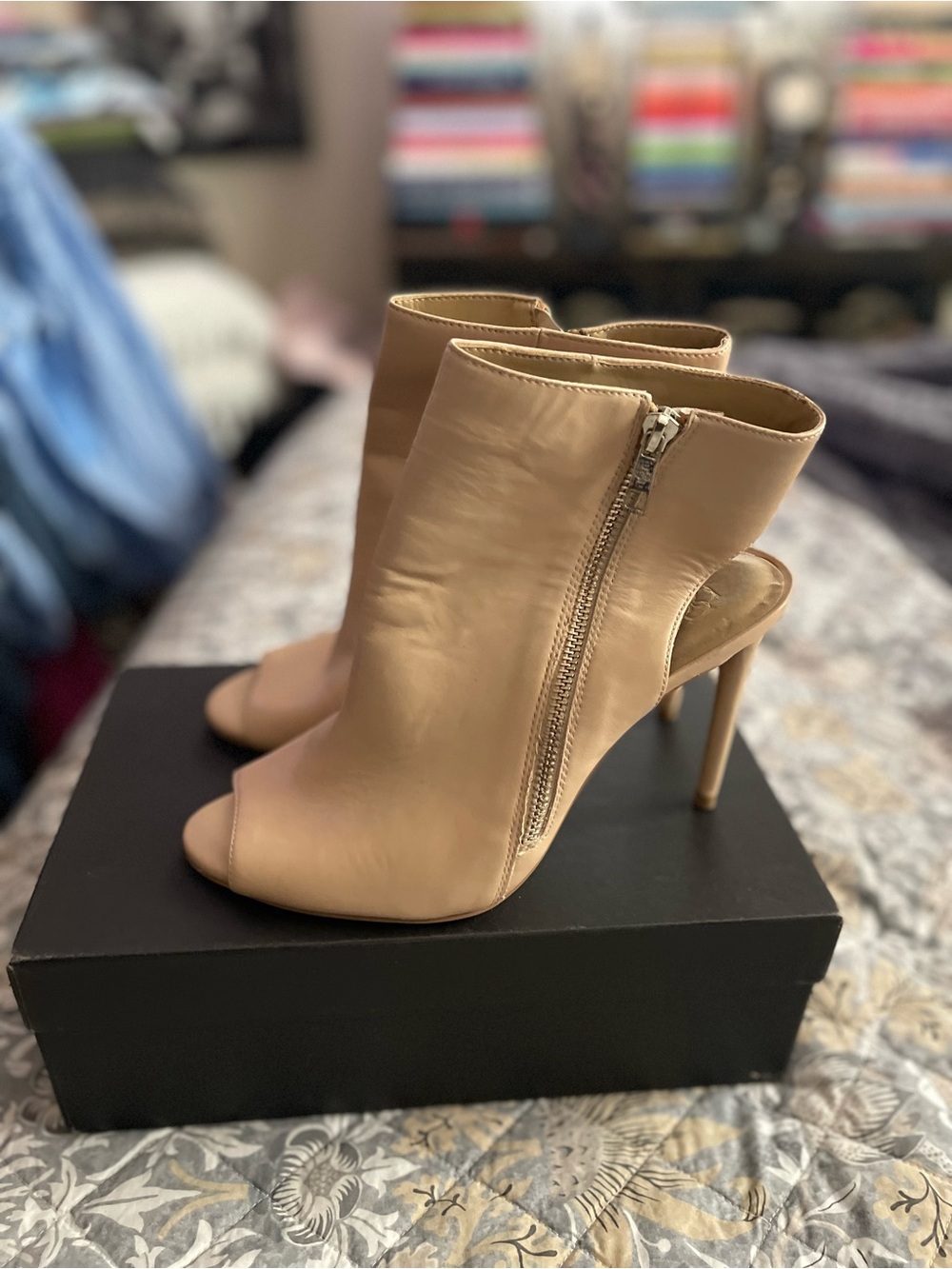 Ann Taylor Nude Leather Peep-Toe Booties Size 9M